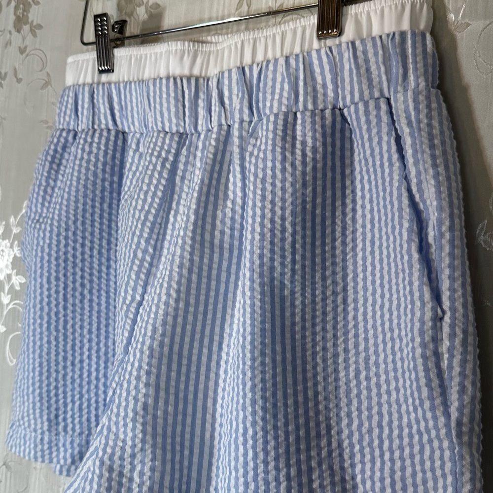 Exlura Blue and White Stripe High Waisted Boxer Shorts Size Small - Picture 5 of 11